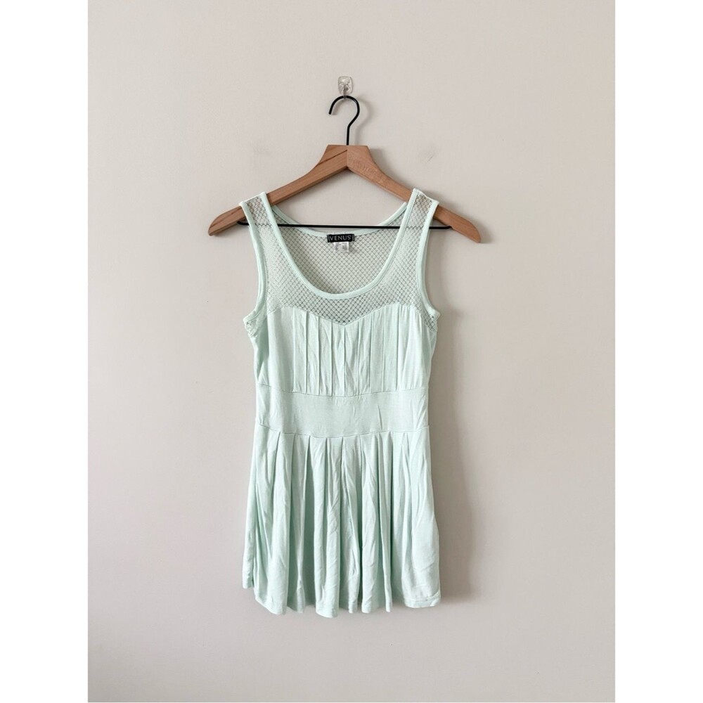 VENUS Light Mint Sleeveless Pleated Peplum Tank with Mesh Yoke Size XS